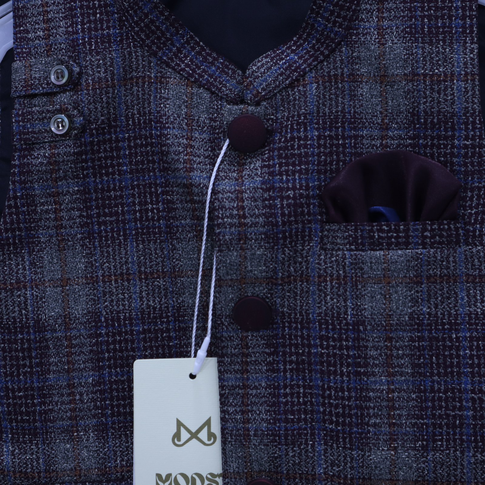 Miniature Nawab: Black Kurta & Plaid Waistcoat Set MODST Online Store